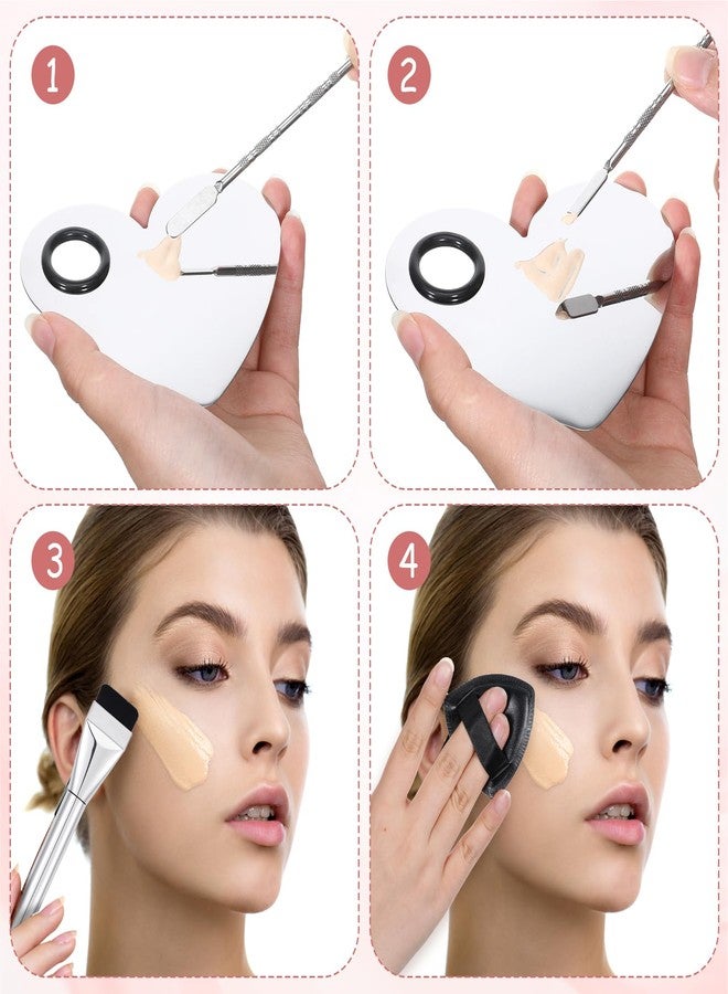 Apausvcm Makeup Mixing Palette Korean Set with Foundation Brush and Spatula, Professional Stainless Steel Heart Makeup Palette Reusable Beauty Tools for Facial Cosmetic,Nail Art,Pigment Blending - Image 3
